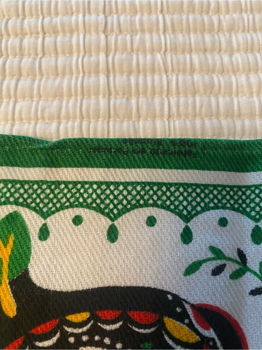 Vintage Cotton Tea Towel Folk Art Colorful Roosters Hearts Made In Portugal